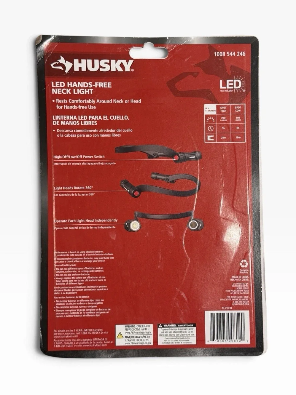 210 Lumens Wearable Neck Light Hands-Free LED Worklight Water Resistant Husky